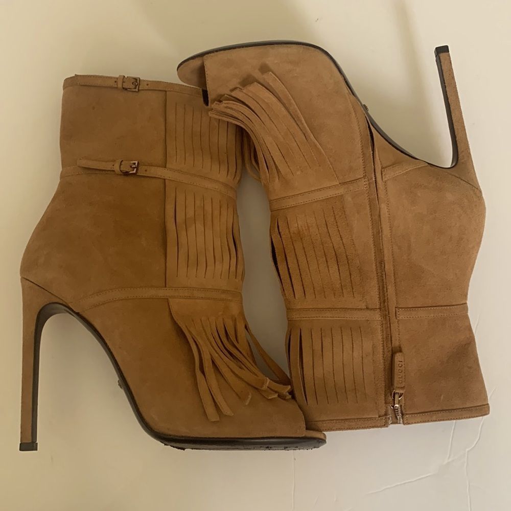 Suede Gucci Peep Toe Booties